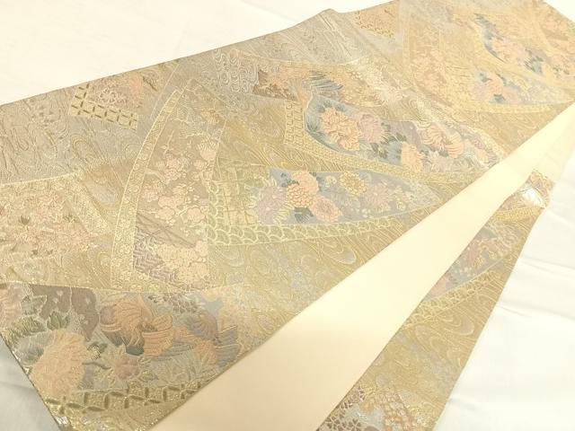 平和屋着物◎六通柄袋帯　短冊花文　金銀糸　正絹　逸品　AABE7142yx