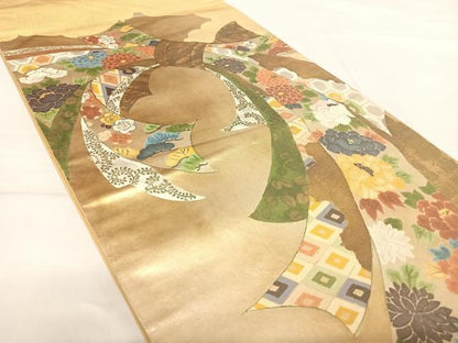 平和屋着物◎太鼓柄袋帯　束ね熨斗吉祥花文　正絹　逸品　AABE7147yx