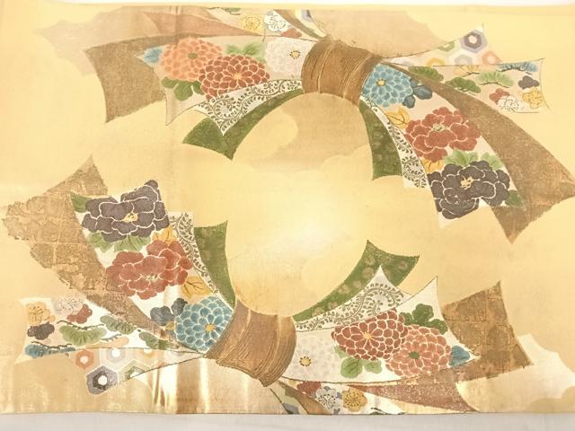 平和屋着物◎太鼓柄袋帯　束ね熨斗吉祥花文　正絹　逸品　AABE7147yx
