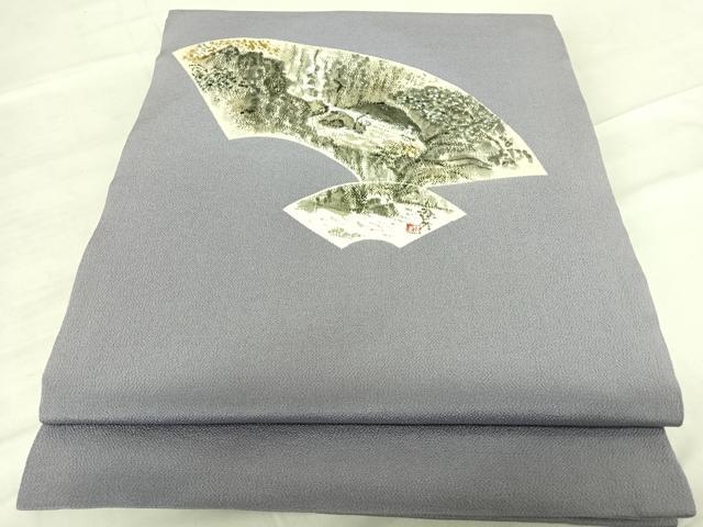 平和屋着物◎太鼓柄袋帯　引き抜き帯　作家物　手描き　地紙風景文　鬼しぼ縮緬　正絹　逸品　AABE7148yx