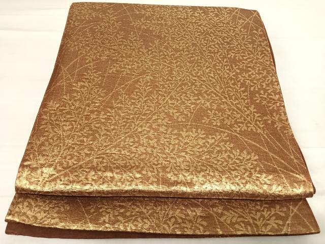平和屋着物◎六通柄袋帯　草葉文　金糸　正絹　逸品　AABE7150yx
