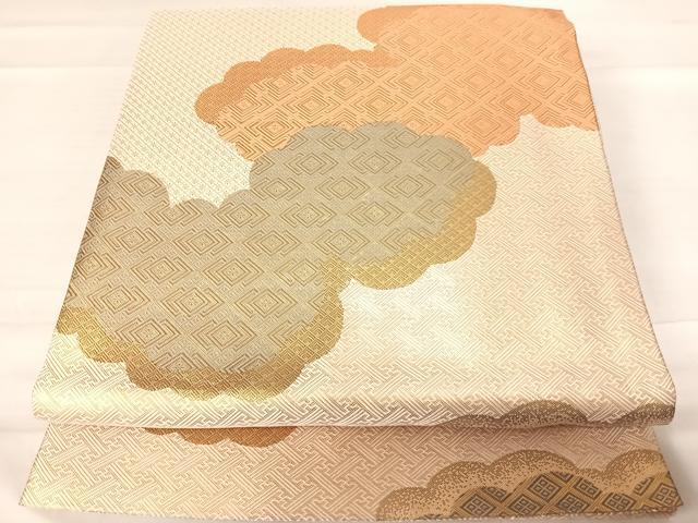 平和屋着物◎佐賀錦　六通柄袋帯　雲重ね文　金糸　正絹　逸品　AABE7153yx