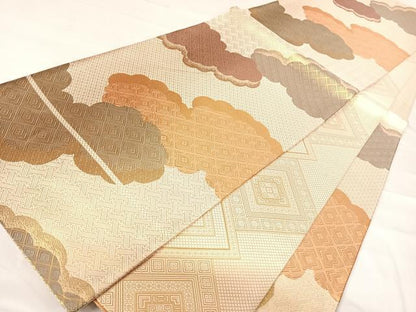 平和屋着物◎佐賀錦　六通柄袋帯　雲重ね文　金糸　正絹　逸品　AABE7153yx