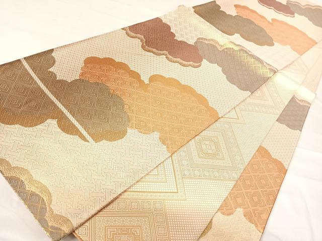 平和屋着物◎佐賀錦　六通柄袋帯　雲重ね文　金糸　正絹　逸品　AABE7153yx