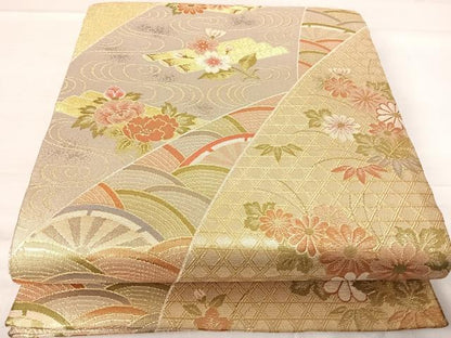 平和屋着物◎佐賀錦　六通柄袋帯　花筏　金糸　正絹　逸品　AABE7154yx