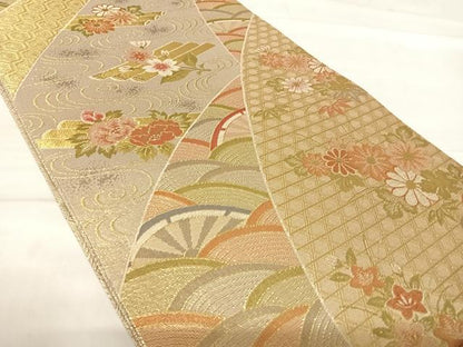 平和屋着物◎佐賀錦　六通柄袋帯　花筏　金糸　正絹　逸品　AABE7154yx