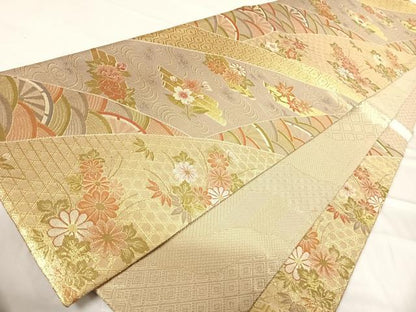 平和屋着物◎佐賀錦　六通柄袋帯　花筏　金糸　正絹　逸品　AABE7154yx