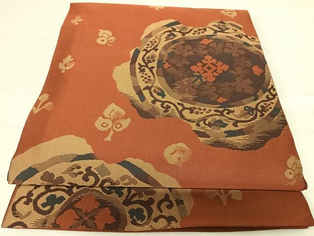 平和屋着物◎六通柄袋帯　抽象花文　正絹　逸品　AABE7161yx