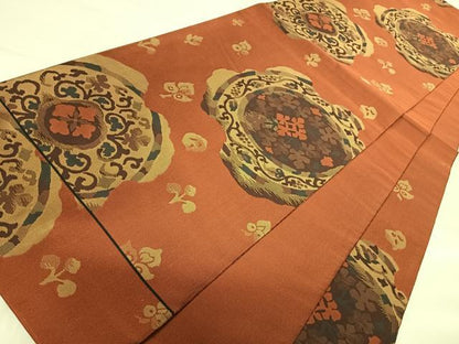 平和屋着物◎六通柄袋帯　抽象花文　正絹　逸品　AABE7161yx