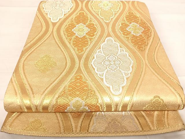 平和屋着物◎六通柄袋帯 立涌花文 金銀糸 正絹 逸品 AABE7162yx