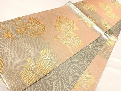 平和屋着物◎六通柄袋帯 枝松文 金銀糸 正絹 逸品 AABE7165yx