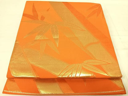 平和屋着物◎六通柄袋帯 笹竹文 金糸 正絹 逸品 AABE7166yx