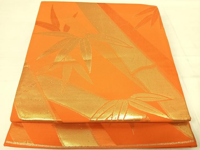 平和屋着物◎六通柄袋帯 笹竹文 金糸 正絹 逸品 AABE7166yx