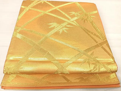 平和屋着物◎六通柄袋帯 笹竹文 金糸 正絹 逸品 AABE7172yx