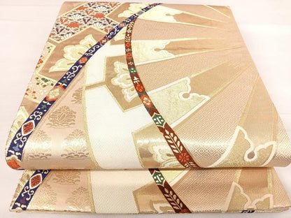 平和屋着物◎六通柄袋帯 唐織 片輪車花文 金糸 正絹 逸品 AABE7178yx
