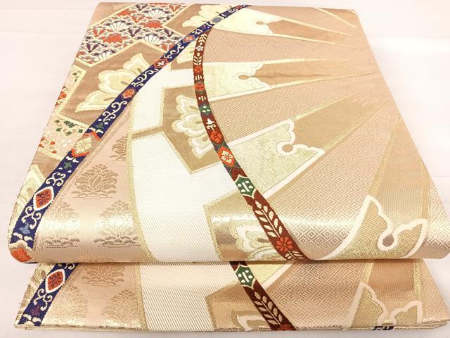 平和屋着物◎六通柄袋帯 唐織 片輪車花文 金糸 正絹 逸品 AABE7178yx
