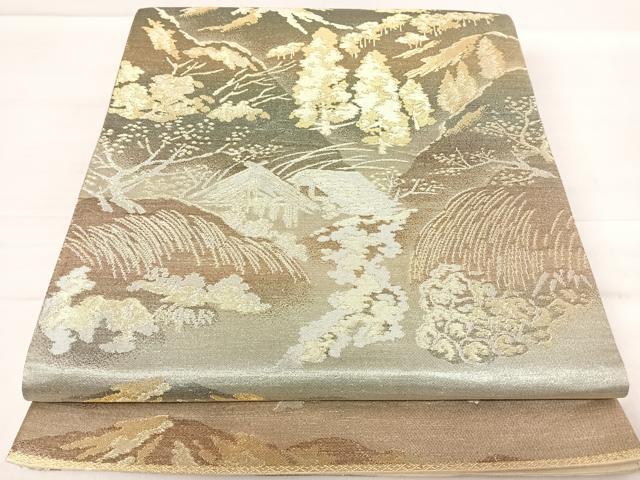 平和屋着物◎六通柄袋帯 風景文 金銀糸 正絹 逸品 AABE7181yx