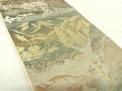 平和屋着物◎六通柄袋帯 風景文 金銀糸 正絹 逸品 AABE7181yx