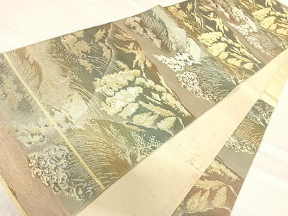 平和屋着物◎六通柄袋帯 風景文 金銀糸 正絹 逸品 AABE7181yx