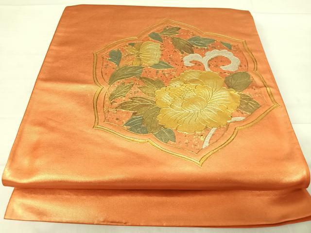 平和屋着物◎太鼓柄袋帯 草花文 金銀彩 正絹 逸品 AABE7183yx