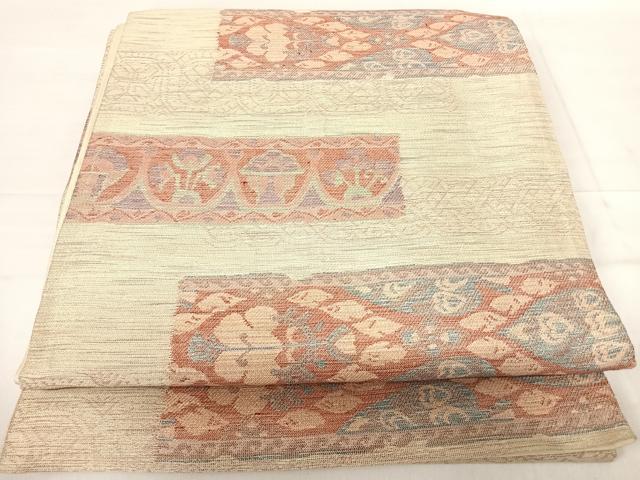 平和屋着物◎六通柄袋帯　洋花文　金糸　正絹　逸品　AABE7184yx