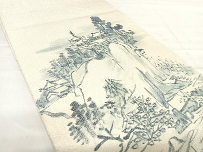 平和屋着物◎綴れ 太鼓柄袋帯 作家物 手描き 風景文 銀糸 正絹 逸品 AABE7186yx