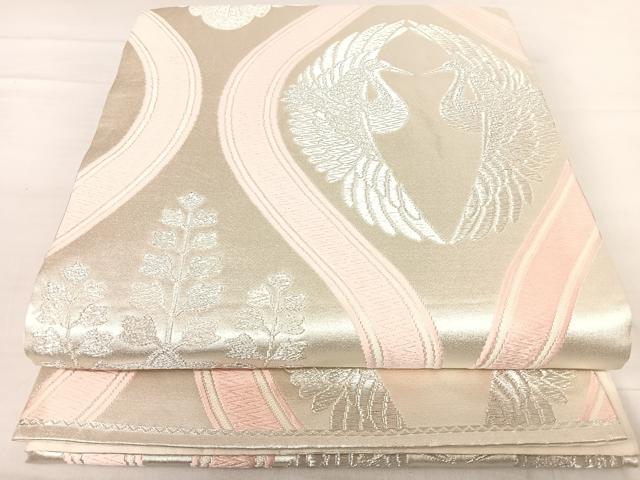 平和屋着物◎六通柄袋帯 唐織 立涌花鳥文 銀糸 正絹 逸品 AABE7190yx
