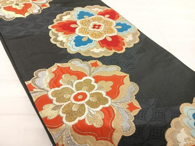 平和屋着物◎六通柄 京袋帯 舞花文 黒地 金銀糸 正絹 逸品 AABE7194yx