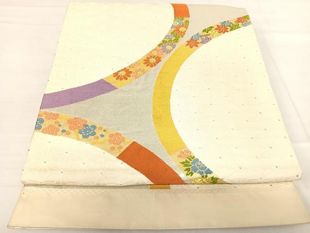 平和屋着物◎西陣 六通柄袋帯 草花文 金銀糸 正絹 逸品 AABE7195yx