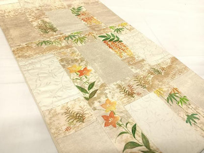 平和屋着物◎太鼓柄袋帯　切嵌　草花文　金銀糸　正絹　逸品　AABE7196yx