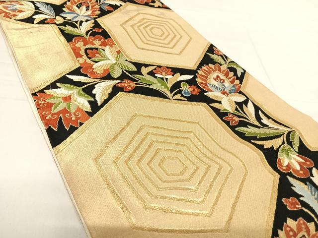 平和屋着物◎六通柄袋帯 更紗花文 金糸 正絹 逸品 AABE7200yx