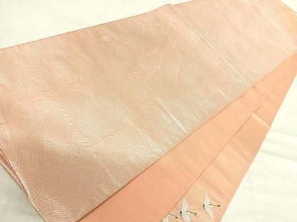 平和屋着物◎六通柄袋帯 唐織 群鶴文 銀糸 正絹 逸品 AABE7203yx