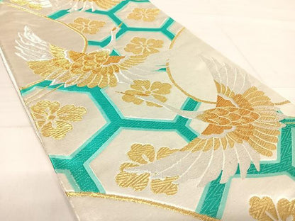 平和屋着物◎六通柄袋帯 唐織 飛鶴亀甲花文 金銀糸 正絹 逸品 AABE7205yx