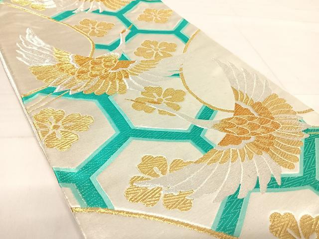 平和屋着物◎六通柄袋帯 唐織 飛鶴亀甲花文 金銀糸 正絹 逸品 AABE7205yx