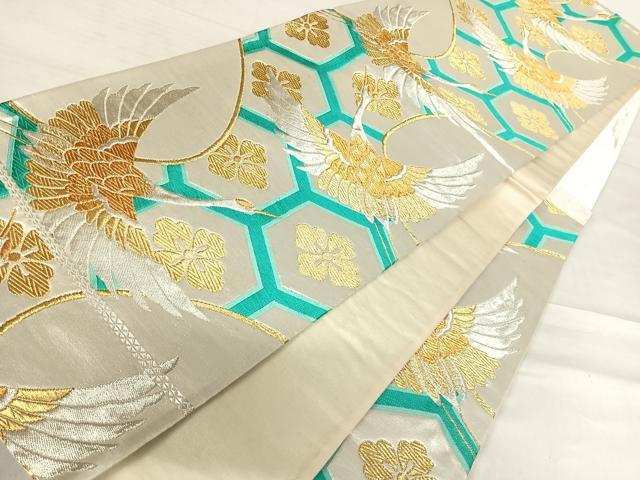 平和屋着物◎六通柄袋帯 唐織 飛鶴亀甲花文 金銀糸 正絹 逸品 AABE7205yx