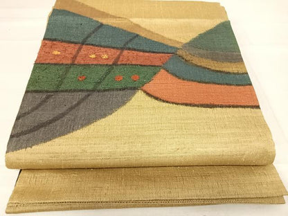 平和屋着物◎太鼓柄袋帯 紬地 抽象文様 正絹 逸品 AABE7210yx