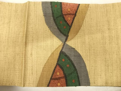 平和屋着物◎太鼓柄袋帯 紬地 抽象文様 正絹 逸品 AABE7210yx