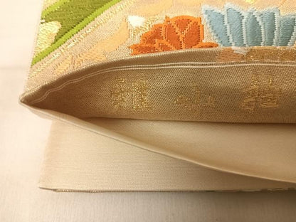 平和屋着物◎六通柄袋帯 唐織 雅小袖 天井花文 金糸 正絹 逸品 AABE7214yx