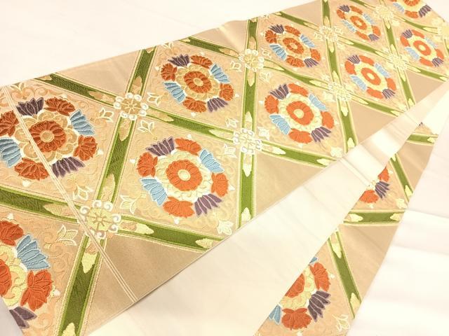 平和屋着物◎六通柄袋帯 唐織 雅小袖 天井花文 金糸 正絹 逸品 AABE7214yx