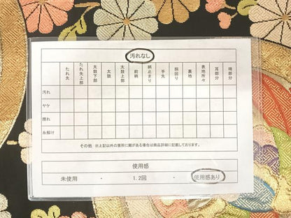 平和屋着物◎六通柄袋帯 花鳥丸文 黒地 金糸 正絹 逸品 AABE7216yx