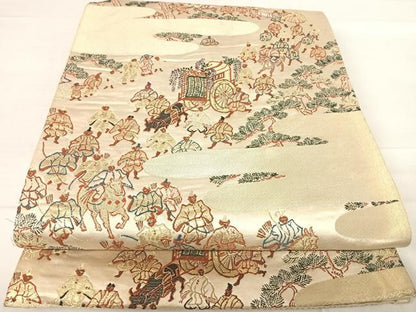 平和屋着物◎六通柄袋帯 人物風景文 金糸 正絹 逸品 AABE7219yx