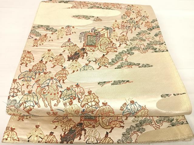 平和屋着物◎六通柄袋帯 人物風景文 金糸 正絹 逸品 AABE7219yx
