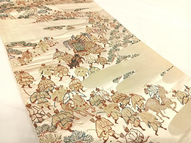 平和屋着物◎六通柄袋帯 人物風景文 金糸 正絹 逸品 AABE7219yx
