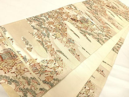 平和屋着物◎六通柄袋帯 人物風景文 金糸 正絹 逸品 AABE7219yx