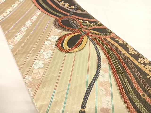 平和屋着物◎佐賀錦 六通柄袋帯 唐織 組紐花文 金糸 正絹 逸品 AABE7220yx