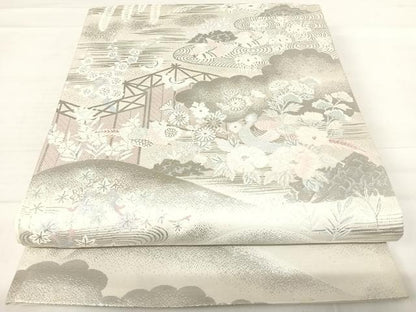 平和屋着物◎六通柄袋帯 唐織 花鳥文 純プラチナ 正絹 逸品 AABE7225yx