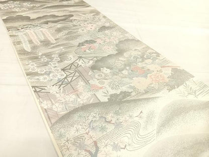 平和屋着物◎六通柄袋帯 唐織 花鳥文 純プラチナ 正絹 逸品 AABE7225yx