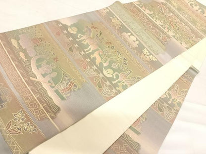 平和屋着物◎六通柄袋帯 壁画文様 金糸 正絹 逸品 AABE7226yx