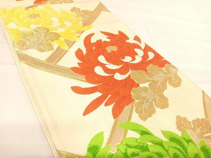 平和屋着物◎六通柄袋帯 唐織 乱菊 金糸 正絹 逸品 AABE7230yx