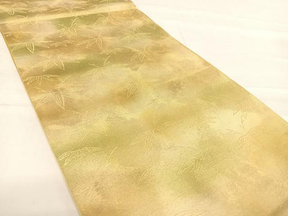 平和屋着物◎六通柄袋帯 笹の葉文 金銀糸 三越扱い 正絹 逸品 AABE7233yx